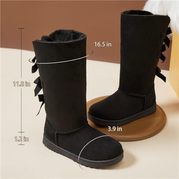 Women's Mid-Calf Winter Snow Boots Warm Fur Boots Wide Calf Slip on Boots - Picture 4 of 6